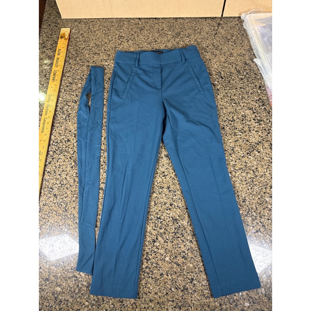 Jules & Leopold Womens Teal Blue Straight Leg Dress Pants with Matching Belt S